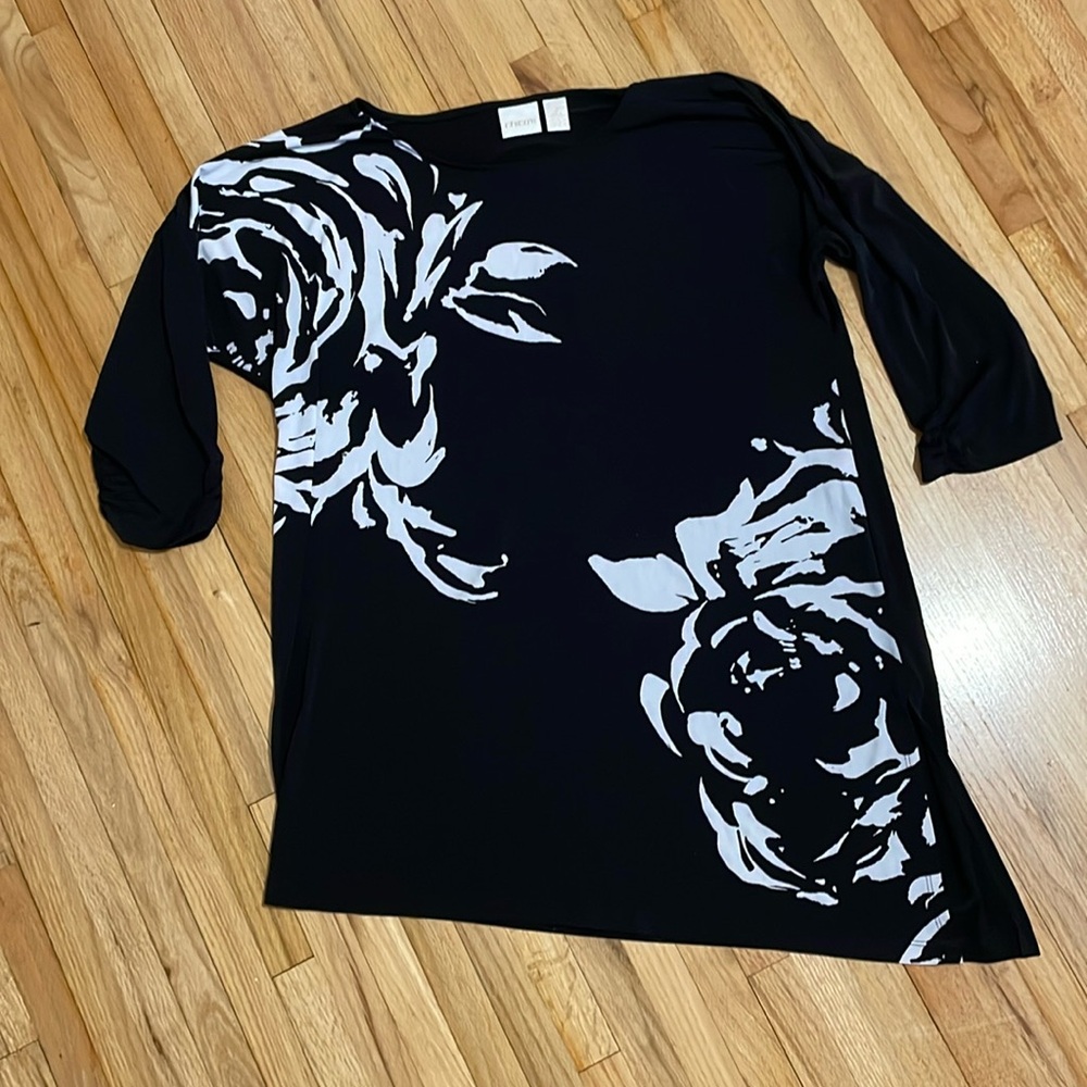 Chico’s top, black and white.